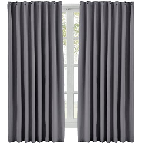 Hansleep カーテン 1級遮光 幅100cm×丈185cm 2枚組 グレー 断熱 防寒 防音 省エネ 厚手 無地 おしゃれ 洗える 寝室 リビング用 (グレー, 幅100cm×丈185cm)